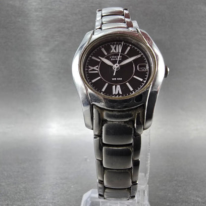 Citizen Eco-Drive Watch Women 25mm Black Dial Silver Date E011-S015502 Runs JP65