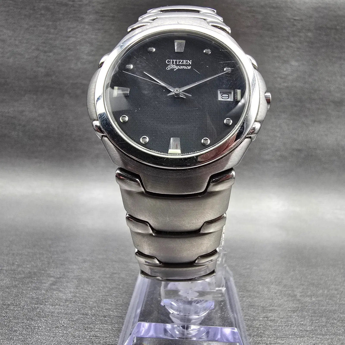 Citizen Elegance Watch Men 34mm Black Dial Silver Tone Date 1112-S66145 New Batt5