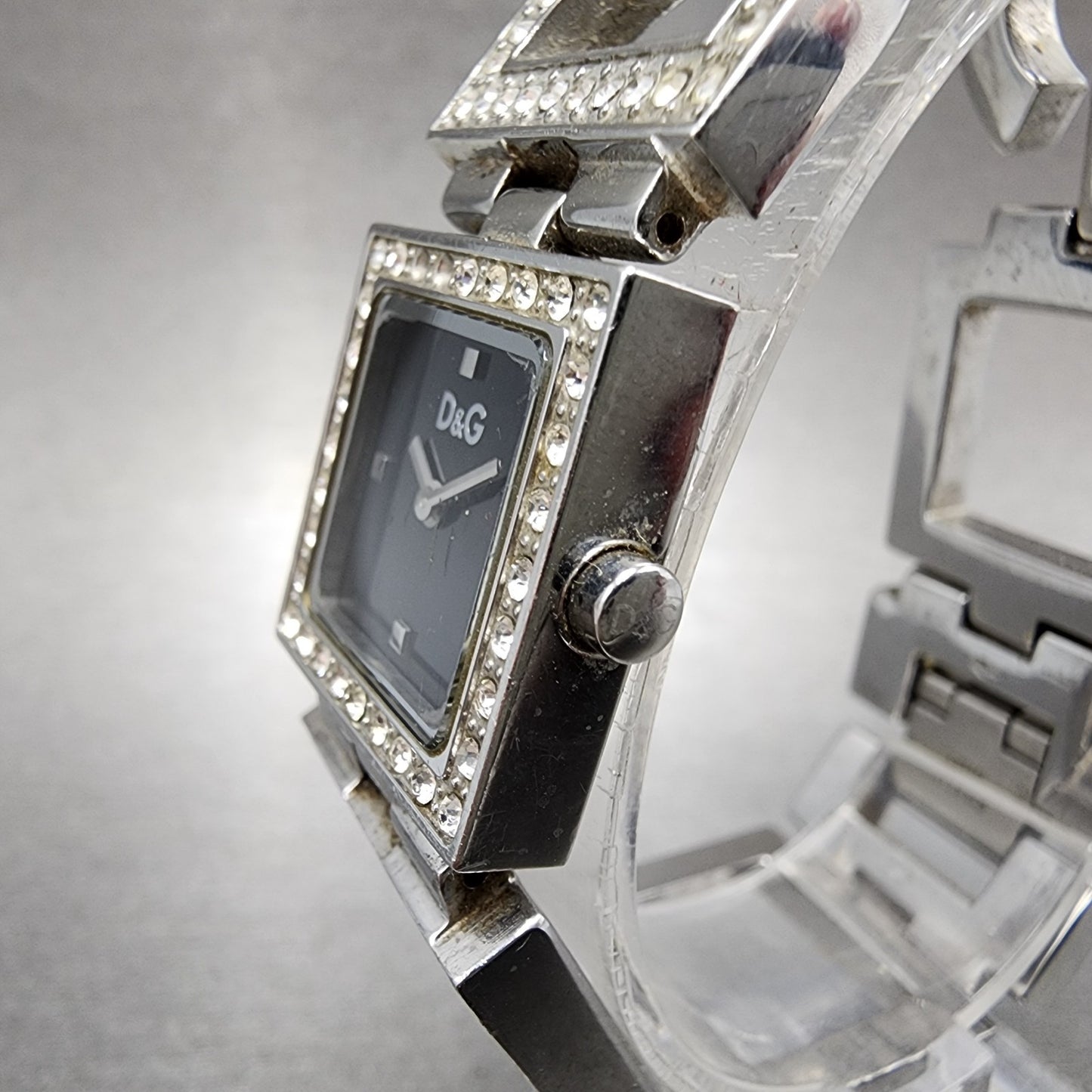 Dolce & Gabbana Tank Watch Women 21mm Black Dial Steel Crystal Accent New Batt2