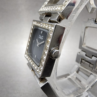 Dolce & Gabbana Tank Watch Women 21mm Black Dial Steel Crystal Accent New Batt2
