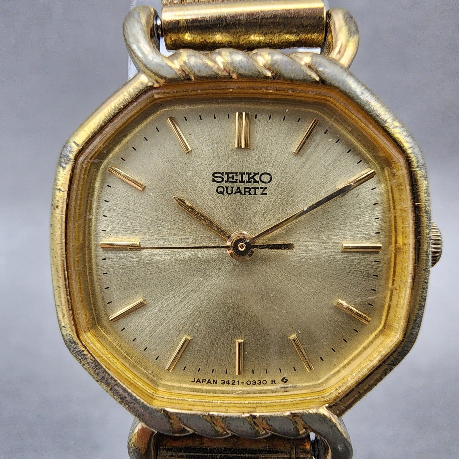 Seiko Watch Women 22mm Champagne Dial Gold Tone Octagon 34215140 New Battery1