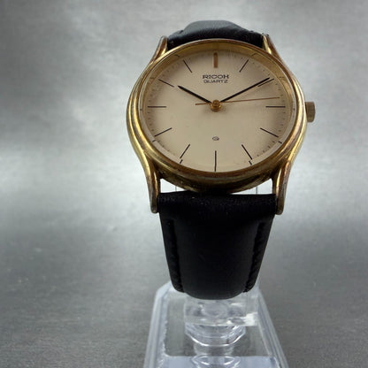 Ricoh Watch Men 31mm Champagne Dial Gold Tone Round New Battery Vintage5