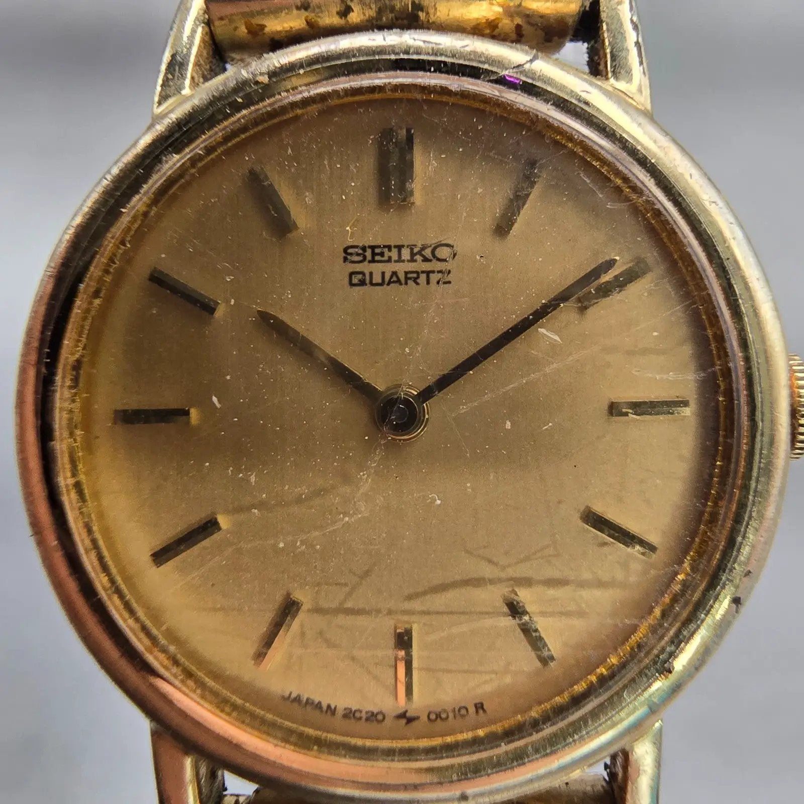 Seiko Watch Women 20mm Gold Dial Gold Tone Round 2C20-0010 New Battery Vintage1