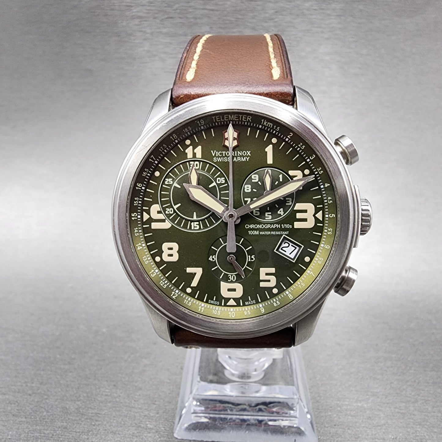 Victorinox Swiss Army Infantry Chronograph Watch Men 43mm Green Dial READ!!!!!!!0