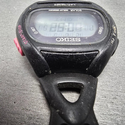Seiko Super runner Watch Men 43mm Black Alarm Chronograph S680-00A0 Solar READ!!4