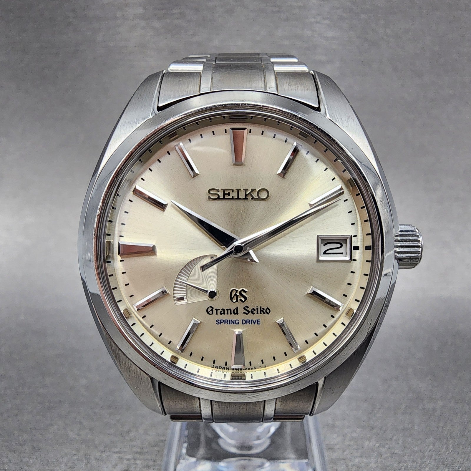 Grand Seiko SBGA001 Watch Men 40mm Champagne Dial Date Steel Date Full Set0