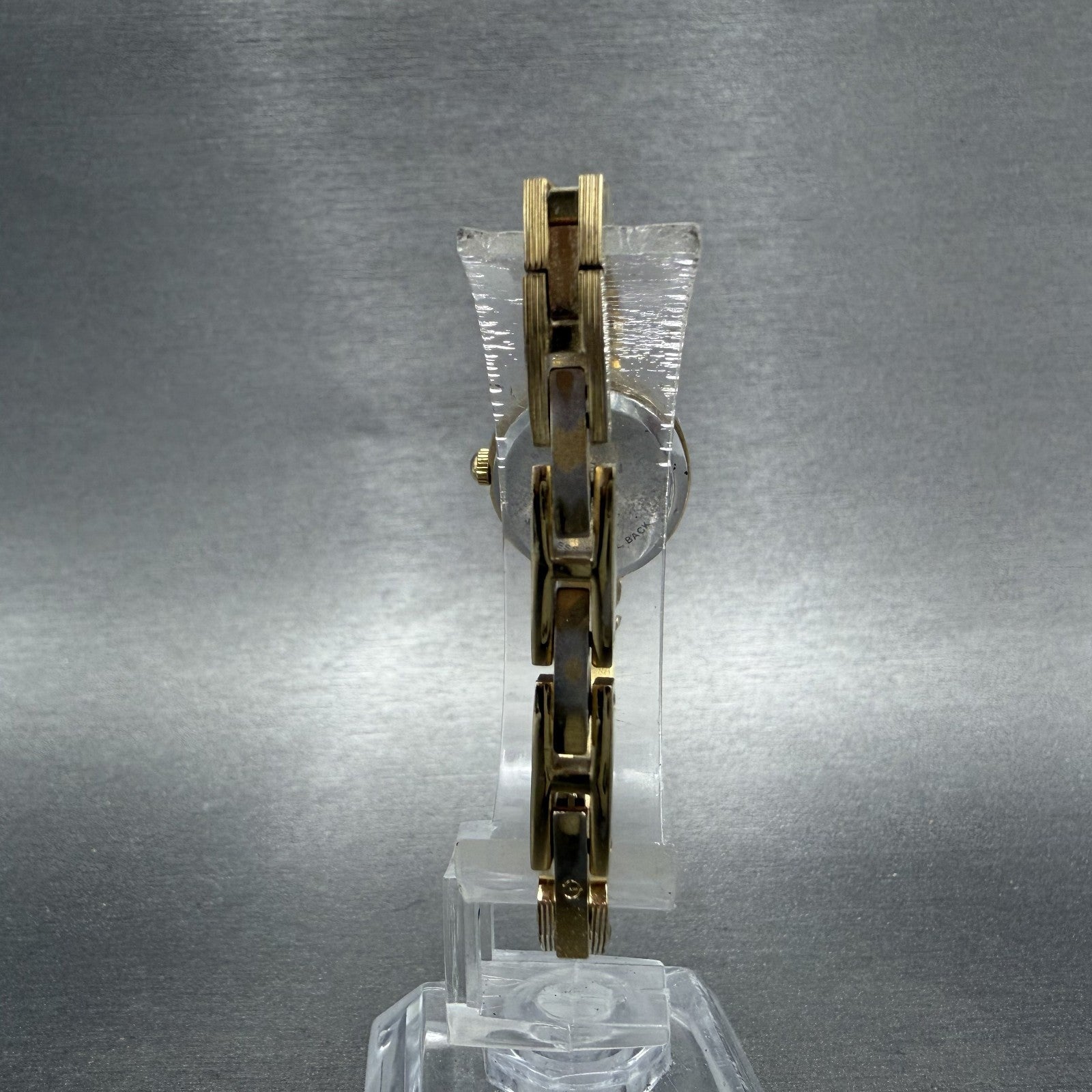 Elgin Watch Women 18mm MOP Dial Gold Tone Oval Ruby Diamond Bezel New Battery AB7