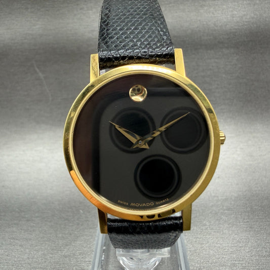 Movado Museum Watch Men 31mm Black Dial Gold Tone Round 8745882 New Battery AB0