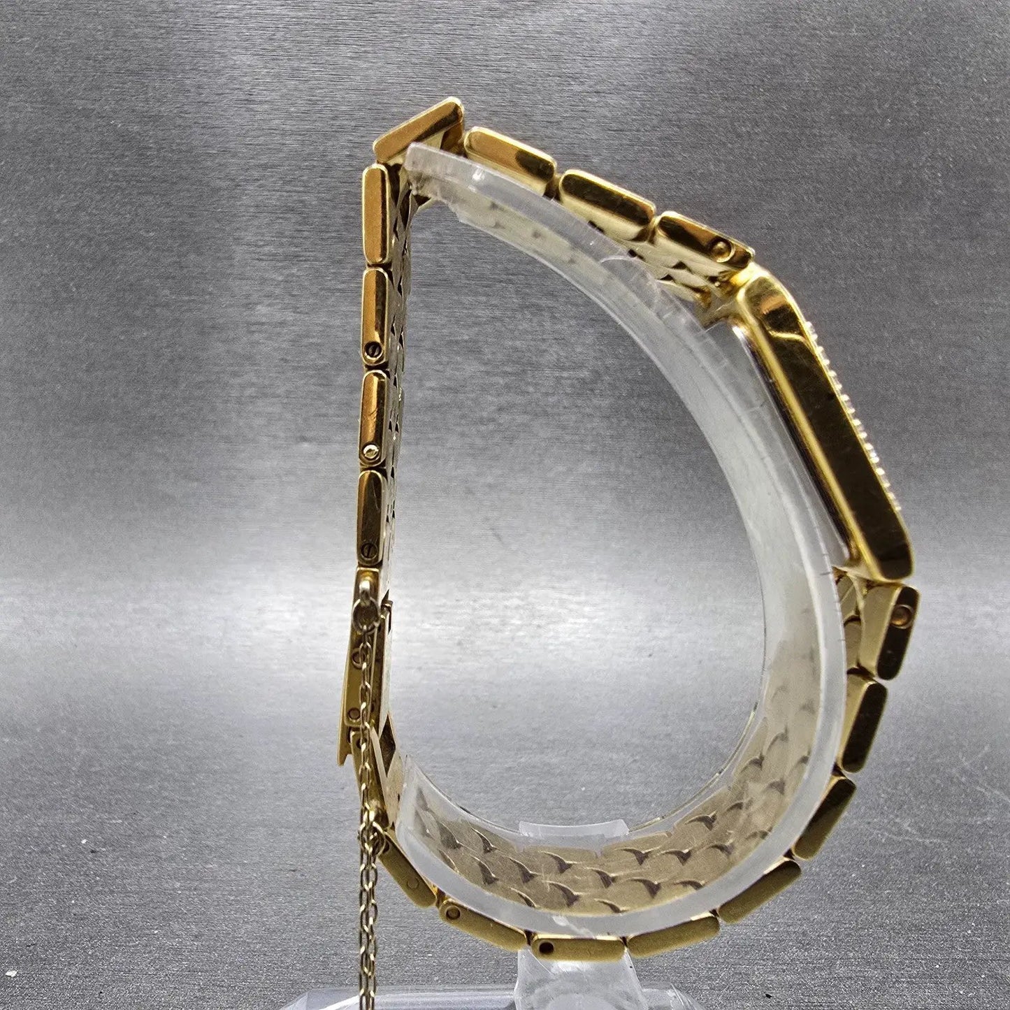 Wittnauer Tank Watch Women 19mm Champagne Dial Gold Tone Diamond Bezel New Batt8