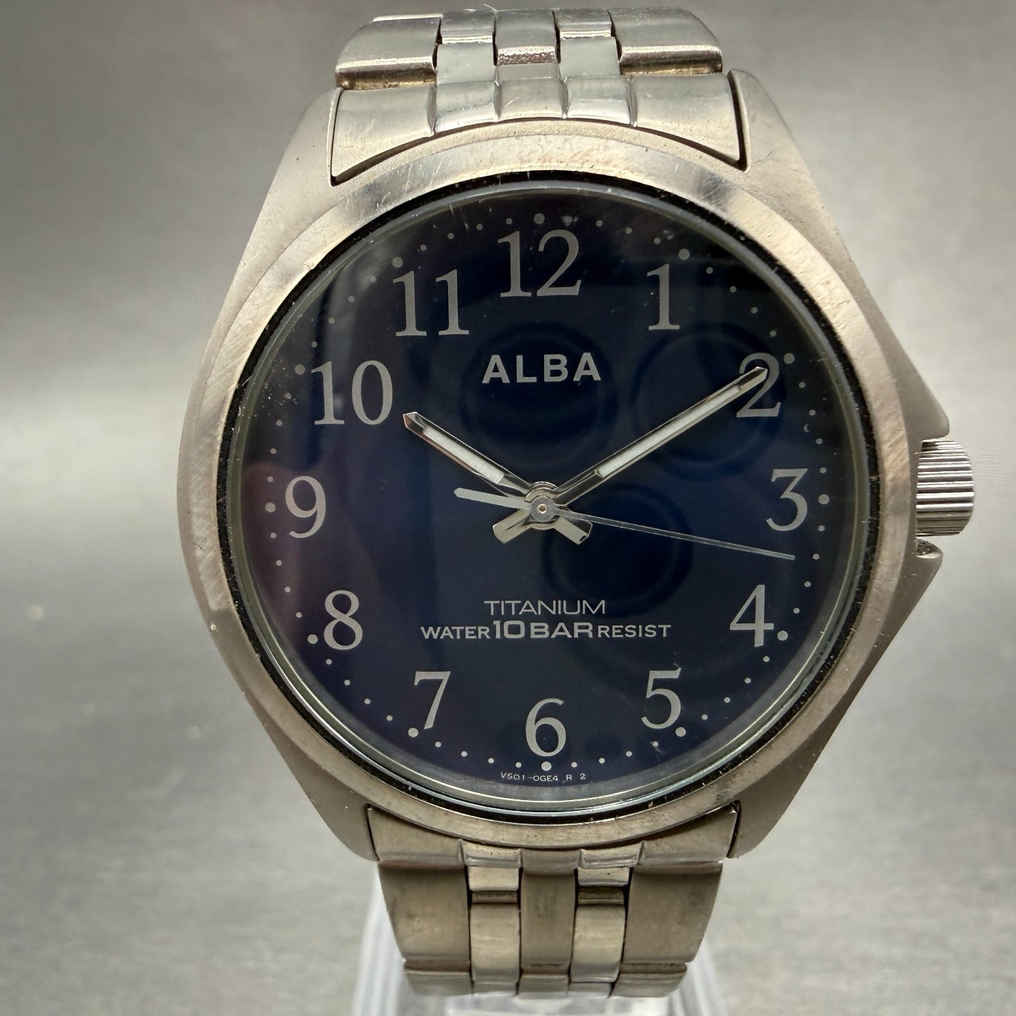 Seiko Alba Watch Men 35mm Blue Dial Titanium Round V501-0BP0 New Battery VTG0