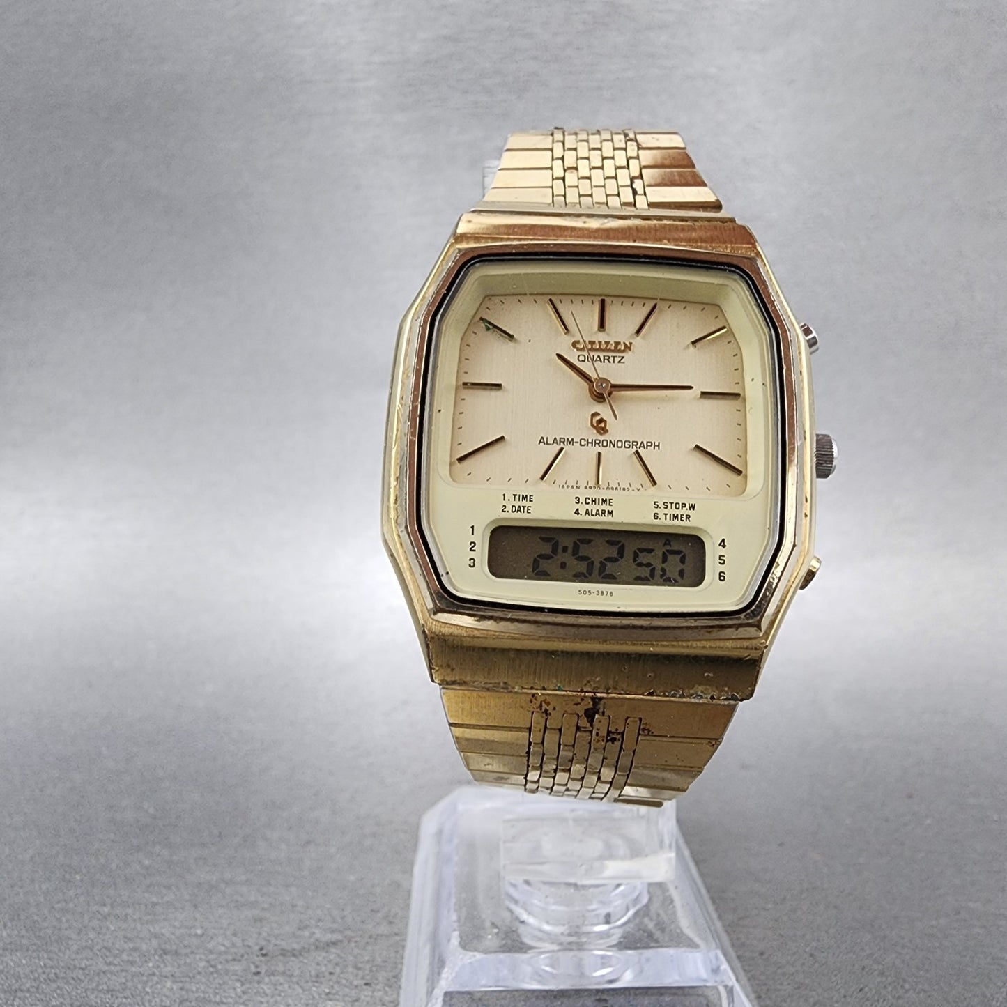 Citizen Analog Digital Watch Men 33mm Champagne Dial Gold Tone READ New Battery5