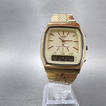 Citizen Analog Digital Watch Men 33mm Champagne Dial Gold Tone READ New Battery5
