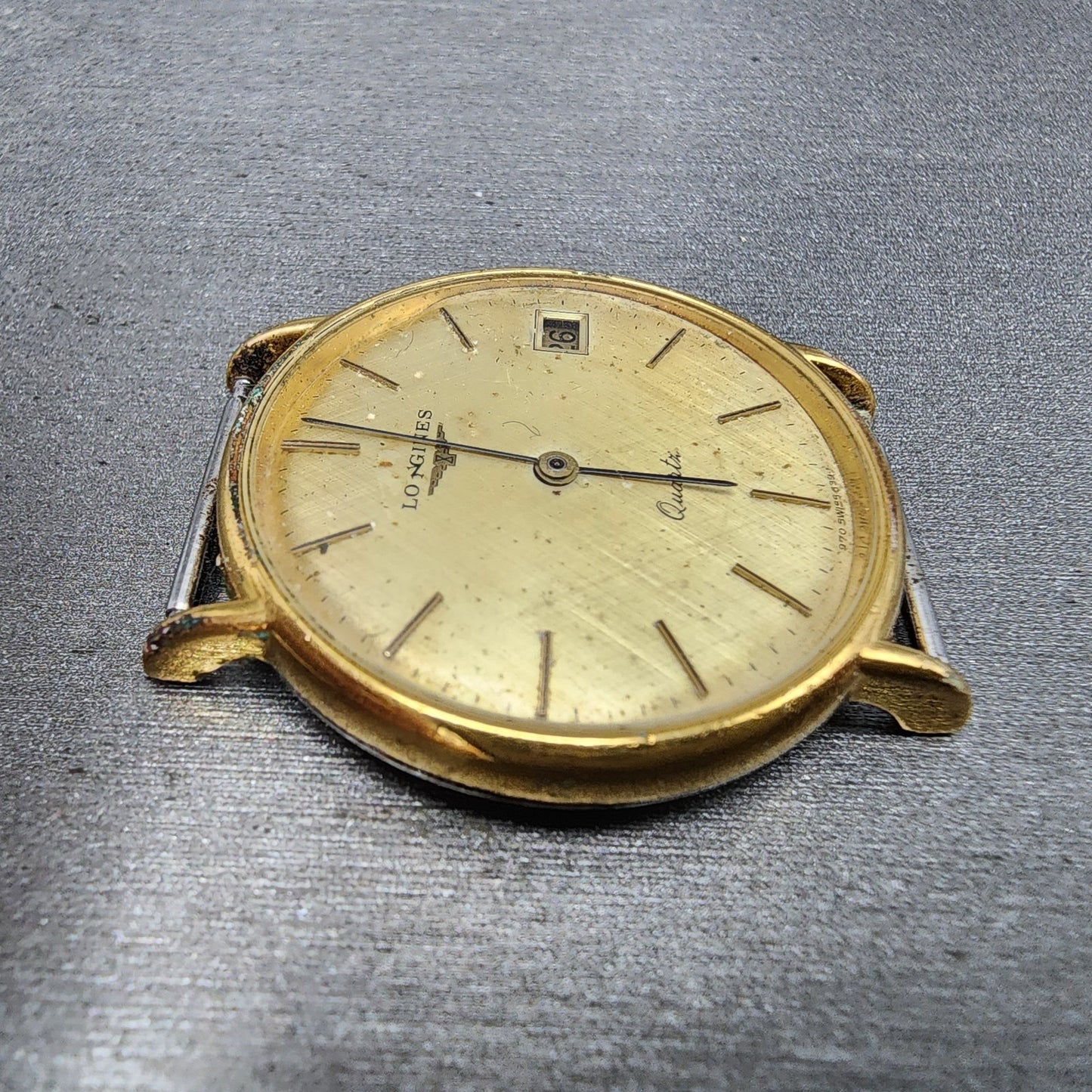 Longines Watch Men 33mm Gold Dial Gold Tone Date Round 970 6399 PARTS4