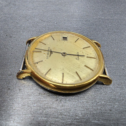 Longines Watch Men 33mm Gold Dial Gold Tone Date Round 970 6399 PARTS4