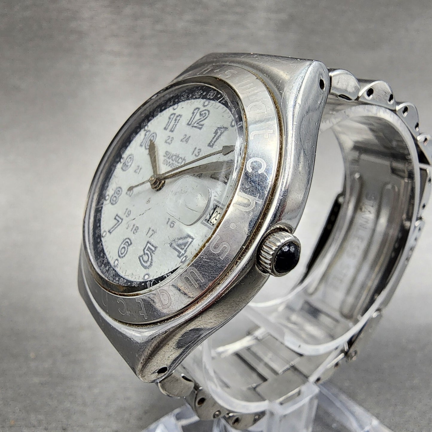 Swatch Irony Happy Joe Watch Men 37mm Gray Dial Steel Date Round New Battery2