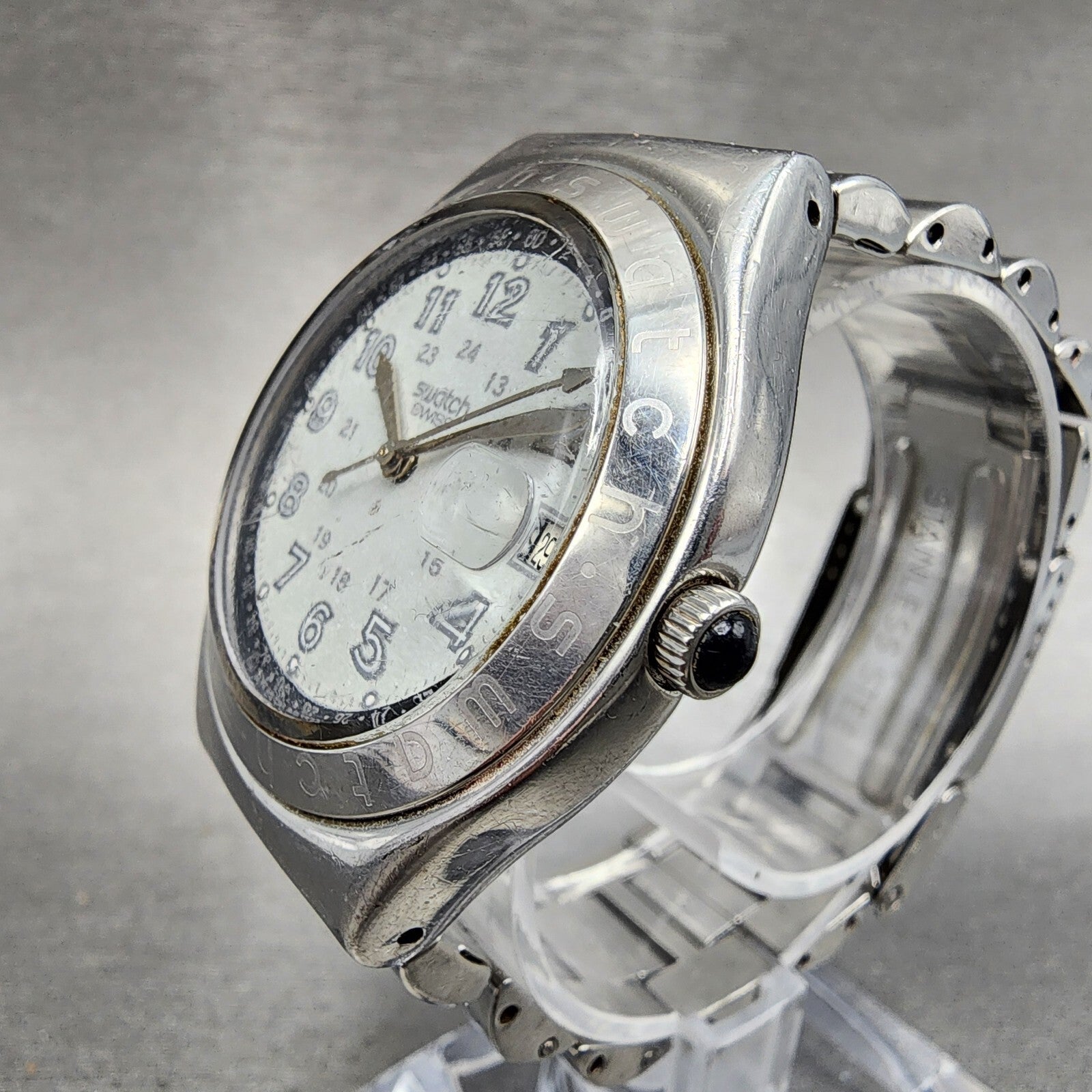 Swatch Irony Happy Joe Watch Men 37mm Gray Dial Steel Date Round New Battery2