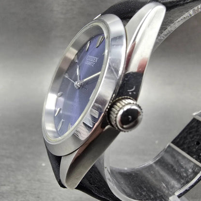 Citizen Watch Men 35mm Blue Dial Silver Date 2510-S99400 Leather New Battery JP2