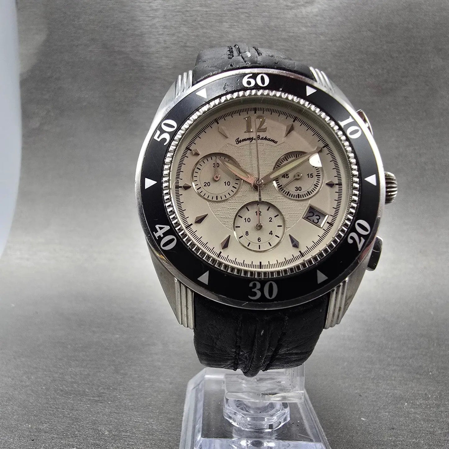 Tommy Bahama Chronograph Watch Men 42mm Cream Dial Steel Date TB1104 New Batt5