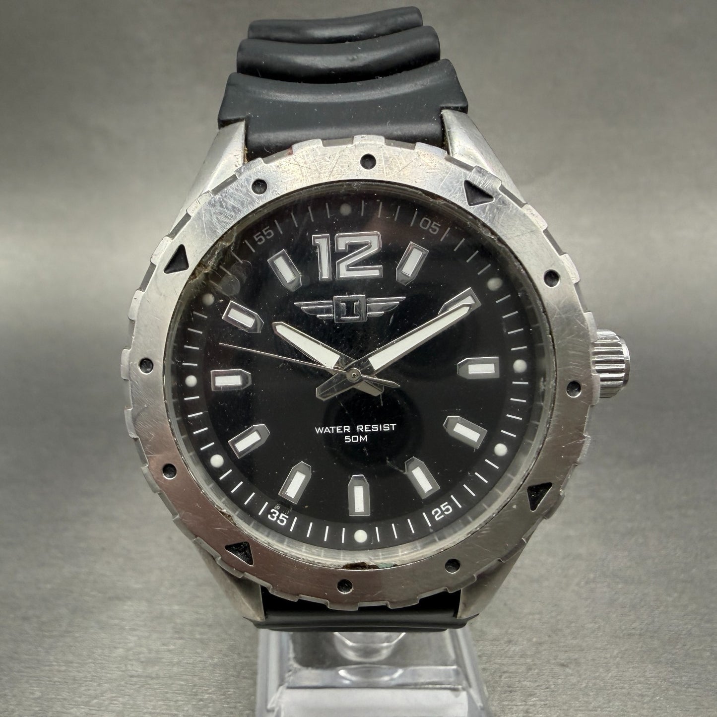 Invicta Watch Men 45mm Black Dial Silver Tone Round IBI20027-001 New Battery0