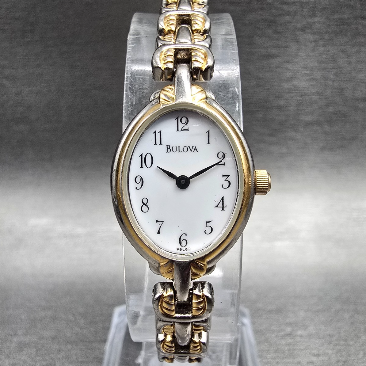 Bulova Watch Women 17mm White Dial Two Tone Oval 98L66 New Battery JP3240