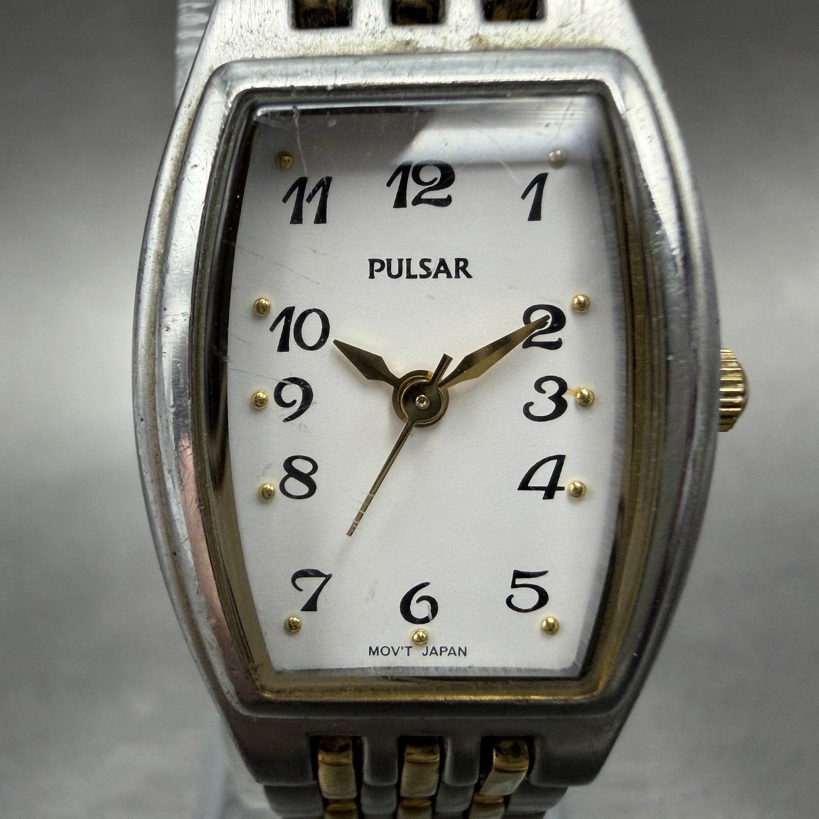 Seiko Pulsar Tank Watch Women 20mm White Dial Two Tone VX51-X424 New Battery1