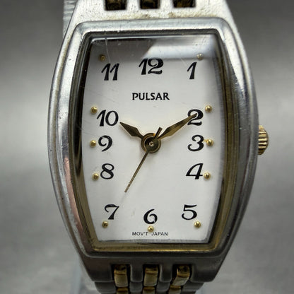 Seiko Pulsar Tank Watch Women 20mm White Dial Two Tone VX51-X424 New Battery1