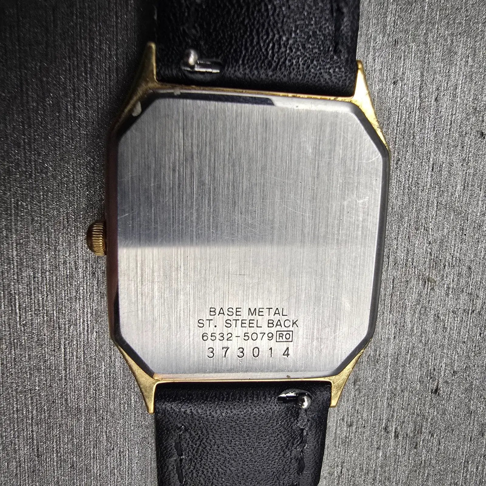 Seiko Tank Watch Men 28mm Gold Dial Gold Tone Date Rectangle 6532-5079 New Batt10
