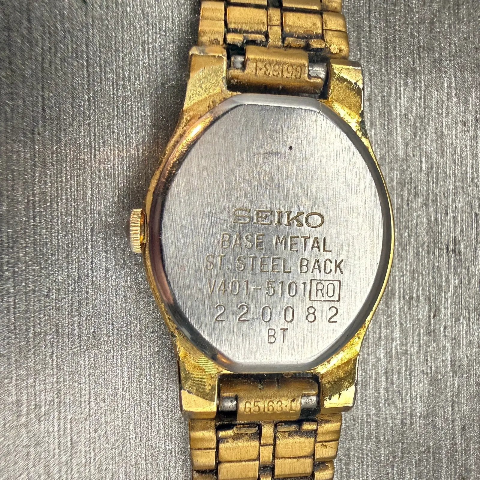 Seiko SX Watch Women 17mm Gold Dial Two Tone Oval V401-5101 New Battery Vintage10