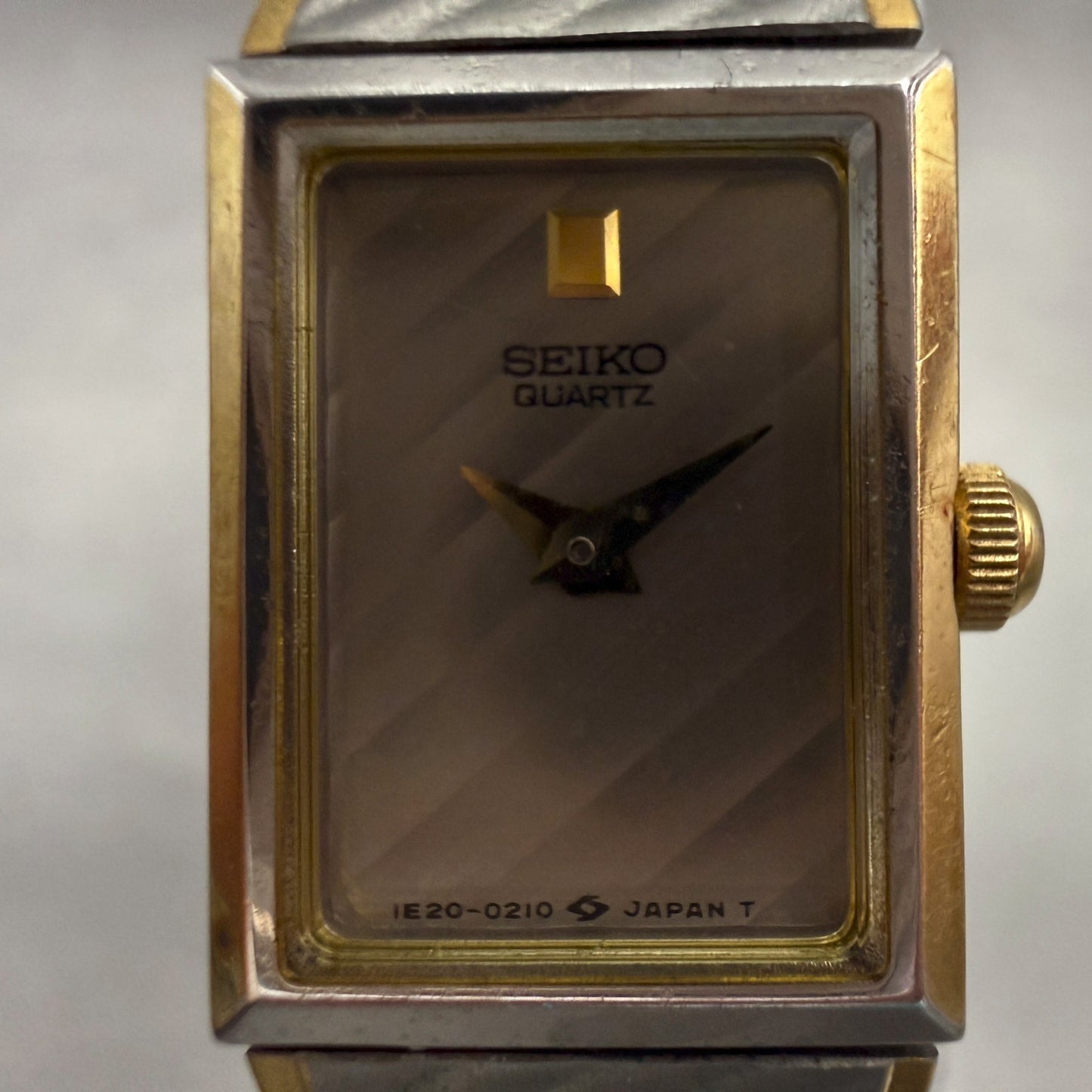 Seiko Watch Women 13mm Silver Dial Two Tone Rectangle 1E20-5109 Vintage New Batt1
