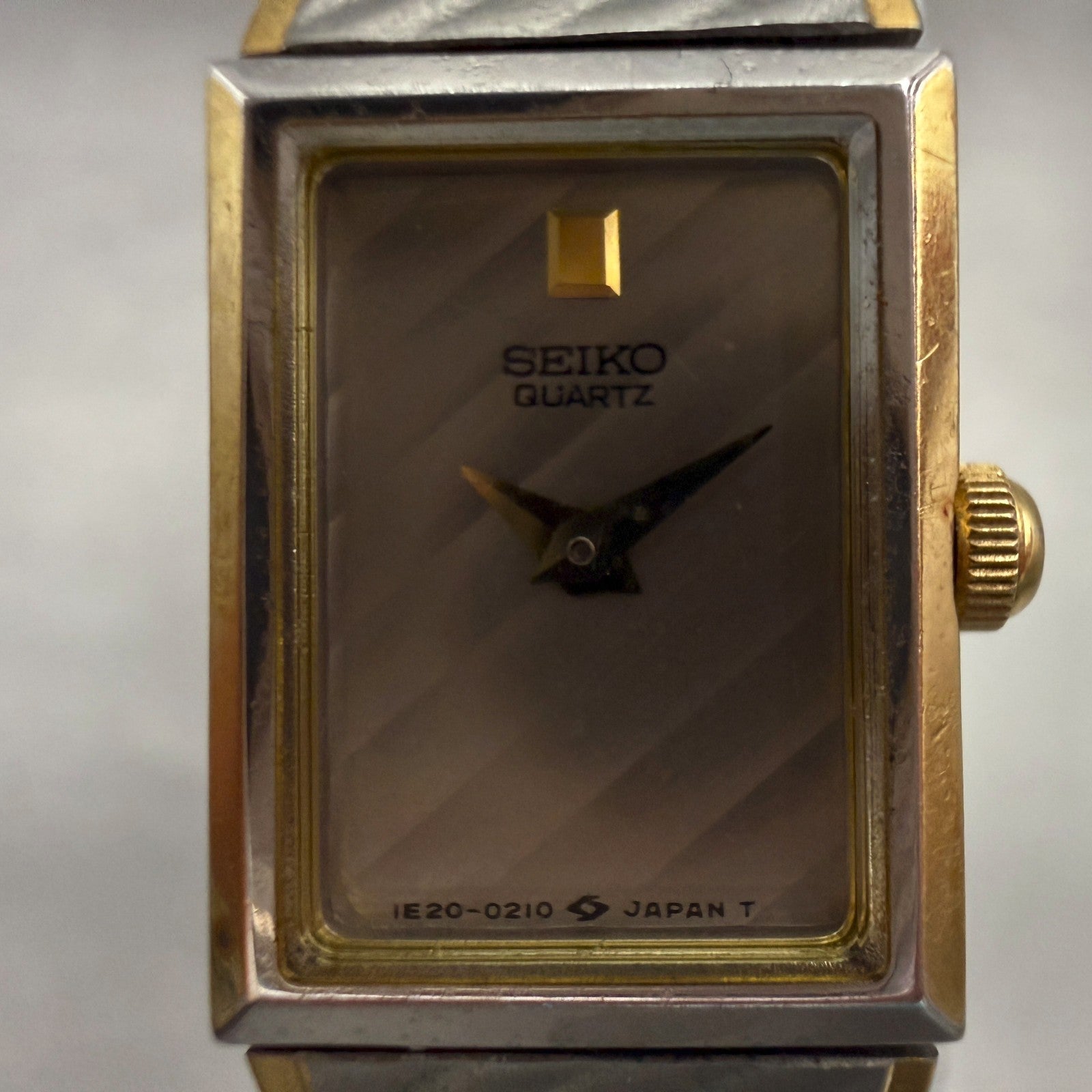 Seiko Watch Women 13mm Silver Dial Two Tone Rectangle 1E20-5109 Vintage New Batt1