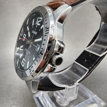 Casio MTPVD01 Watch Men 43mm Black Dial Steel Date Round Leather New Battery2