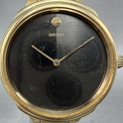 Seiko Watch Men 33mm Black Dial Gold Tone Round 2220-J527 Manual Runs READ!!!1