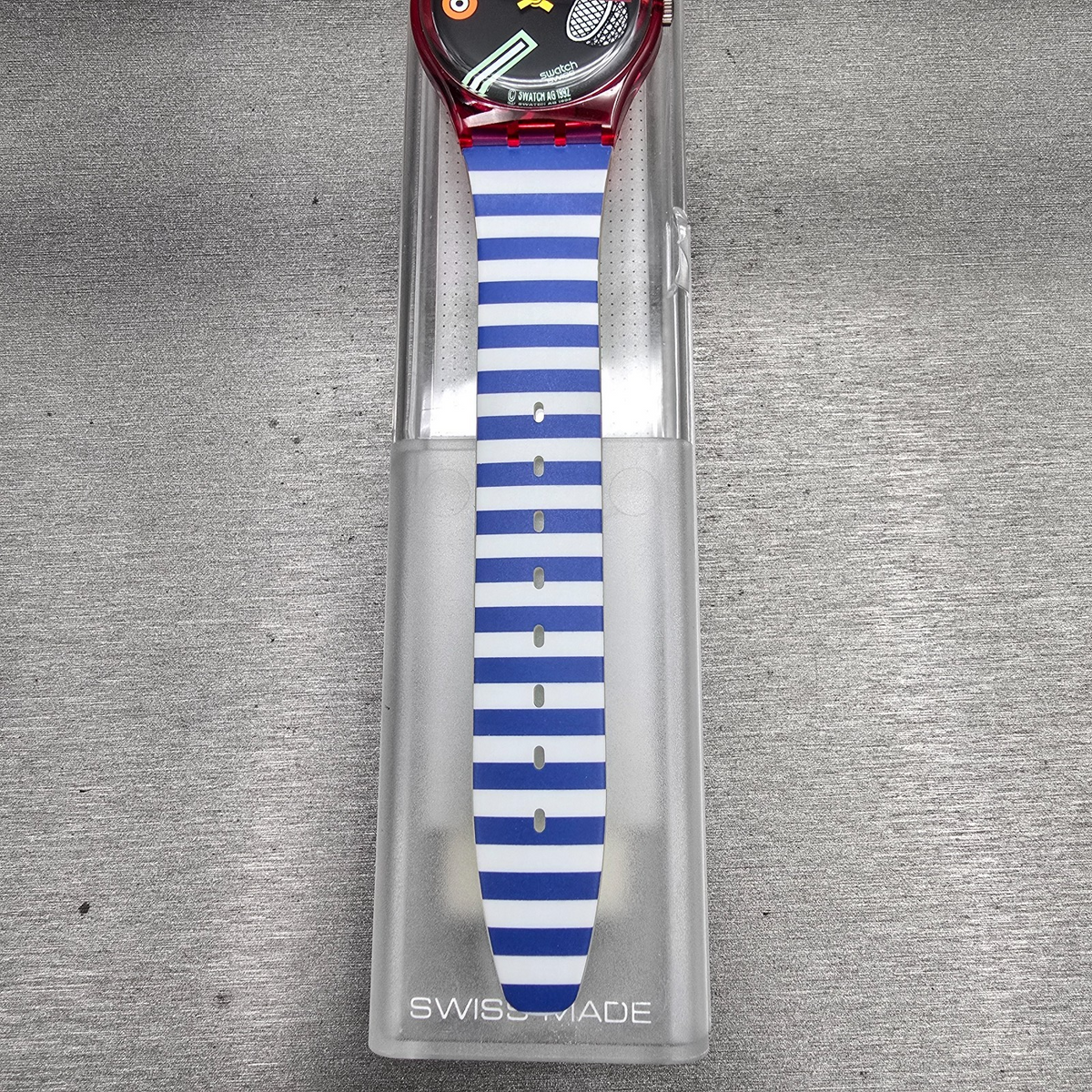 Swatch Fritto Misto Watch Men 34mm Black Dial Red Case GR114 New Battery NOS5