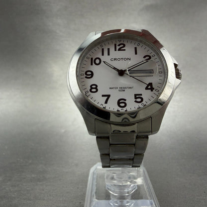 Croton Watch Men 38mm White Dial Silver Tone Daydate Round RT-144M New Battery5