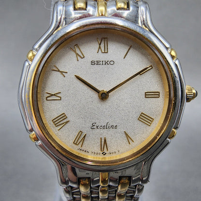 Seiko Exceline Watch Women 24mm Silver Dial Two Tone Round 73200410 New Battery1