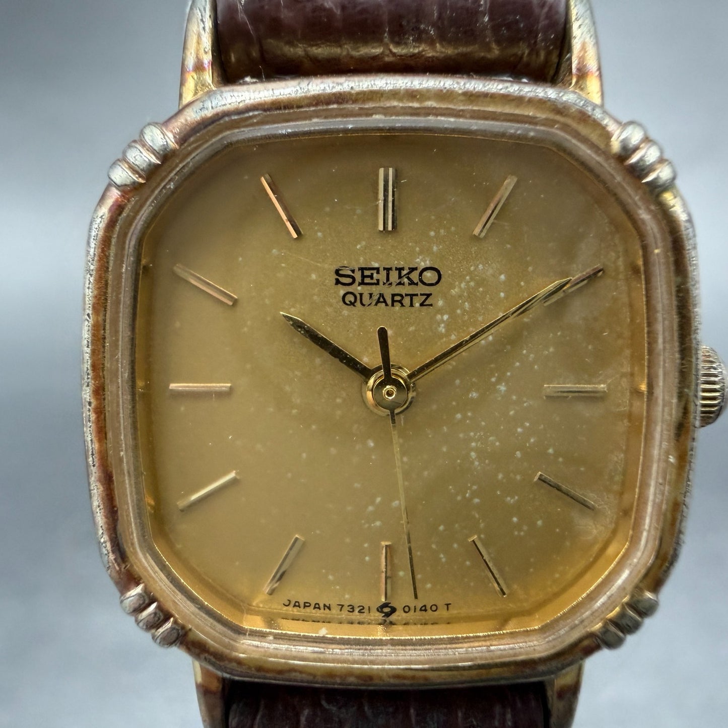 Seiko Watch Women 20mm Champagne Dial Gold Tone Square 7321-5070 New Battery1