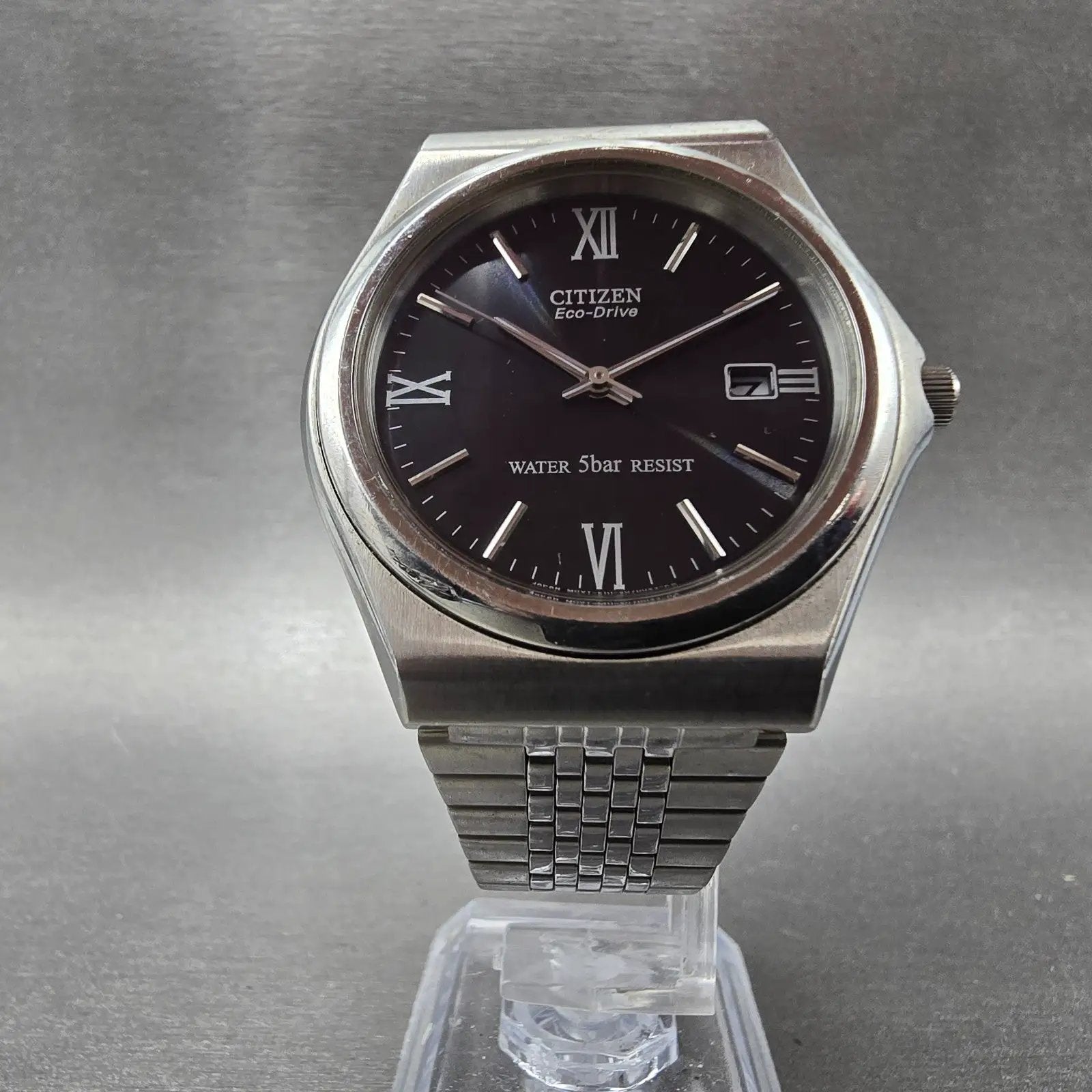 Citizen Eco-Drive Watch Men 38mm Black Dial Silver Tone Date E111-S029511 Runs5