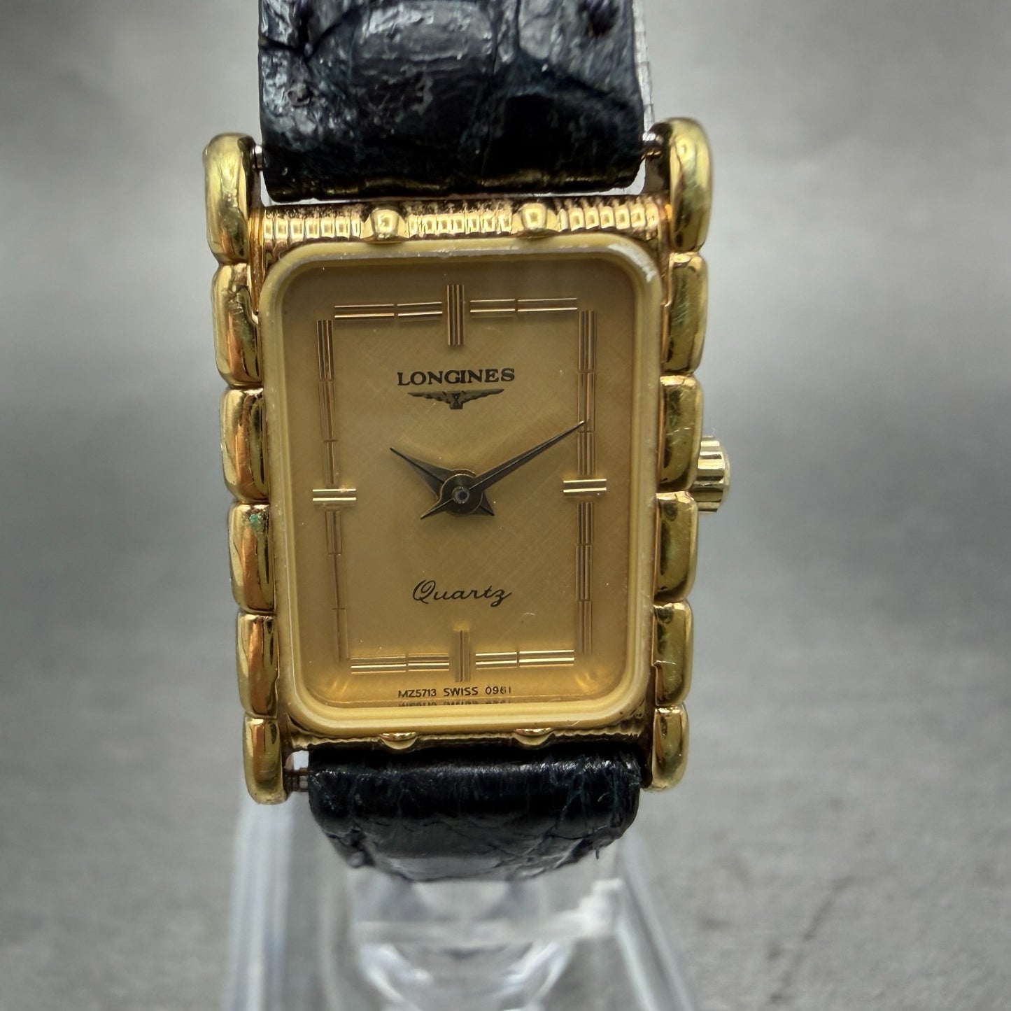Longines Tank Watch Women 17mm Gold Dial Gold Tone Rectangle New Battery VTG0