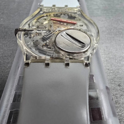 Swatch Time to Reflect Watch Men 34mm Silver Dial Clear Case GZ143 New Batt NOS11