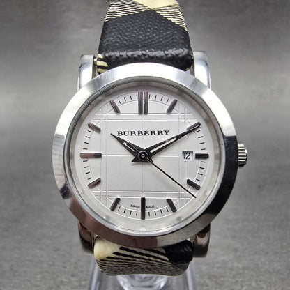 Burberry Watch Women 28mm Silver Dial Silver Tone Date Round BU1387 New Battery0