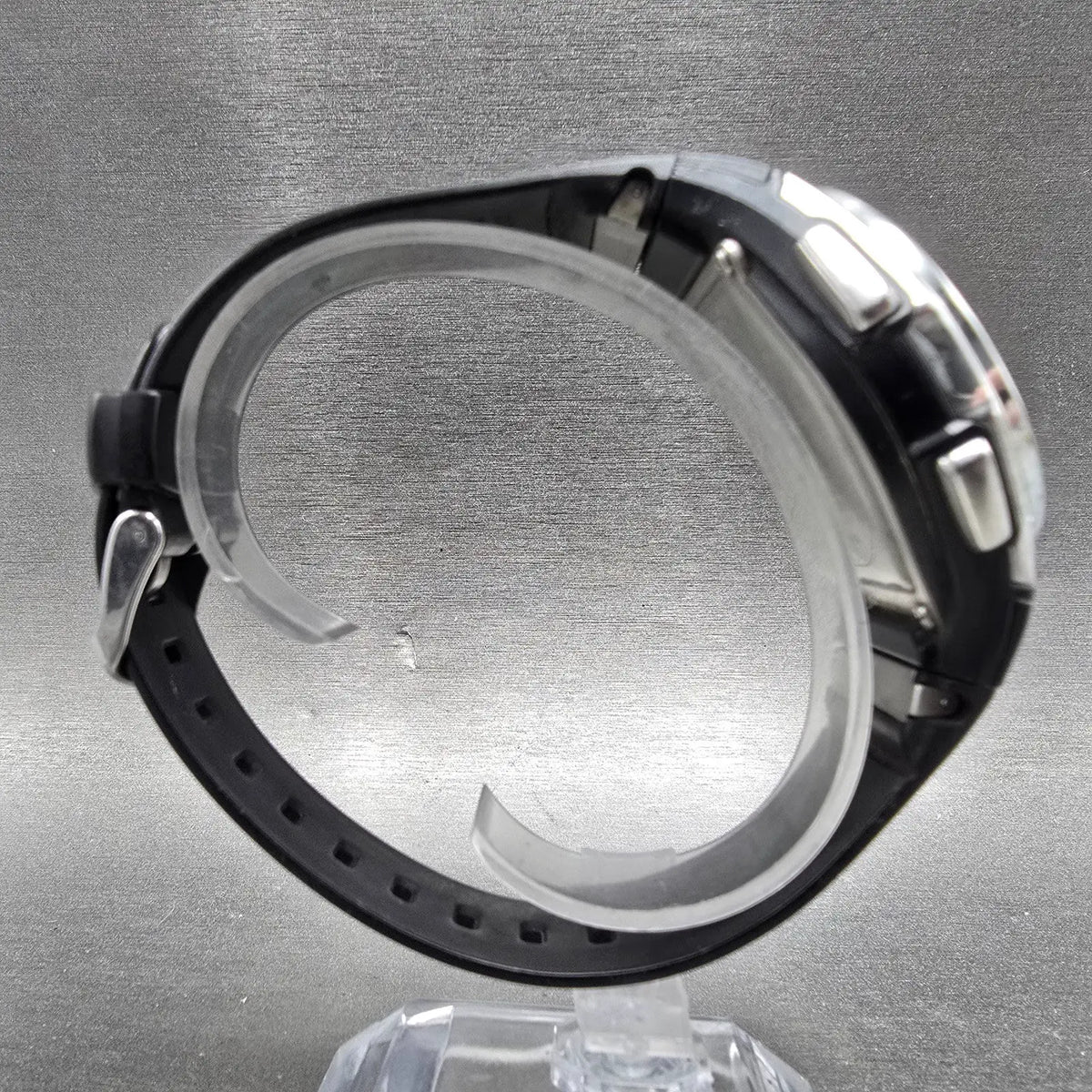 Casio WVA-470 Watch Men 42mm Black Silver Wave Ceptor Alarm Chronograph Round 678