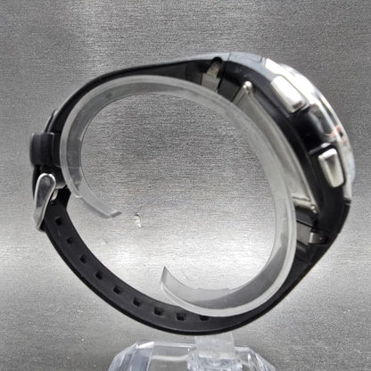 Casio WVA-470 Watch Men 42mm Black Silver Wave Ceptor Alarm Chronograph Round 678