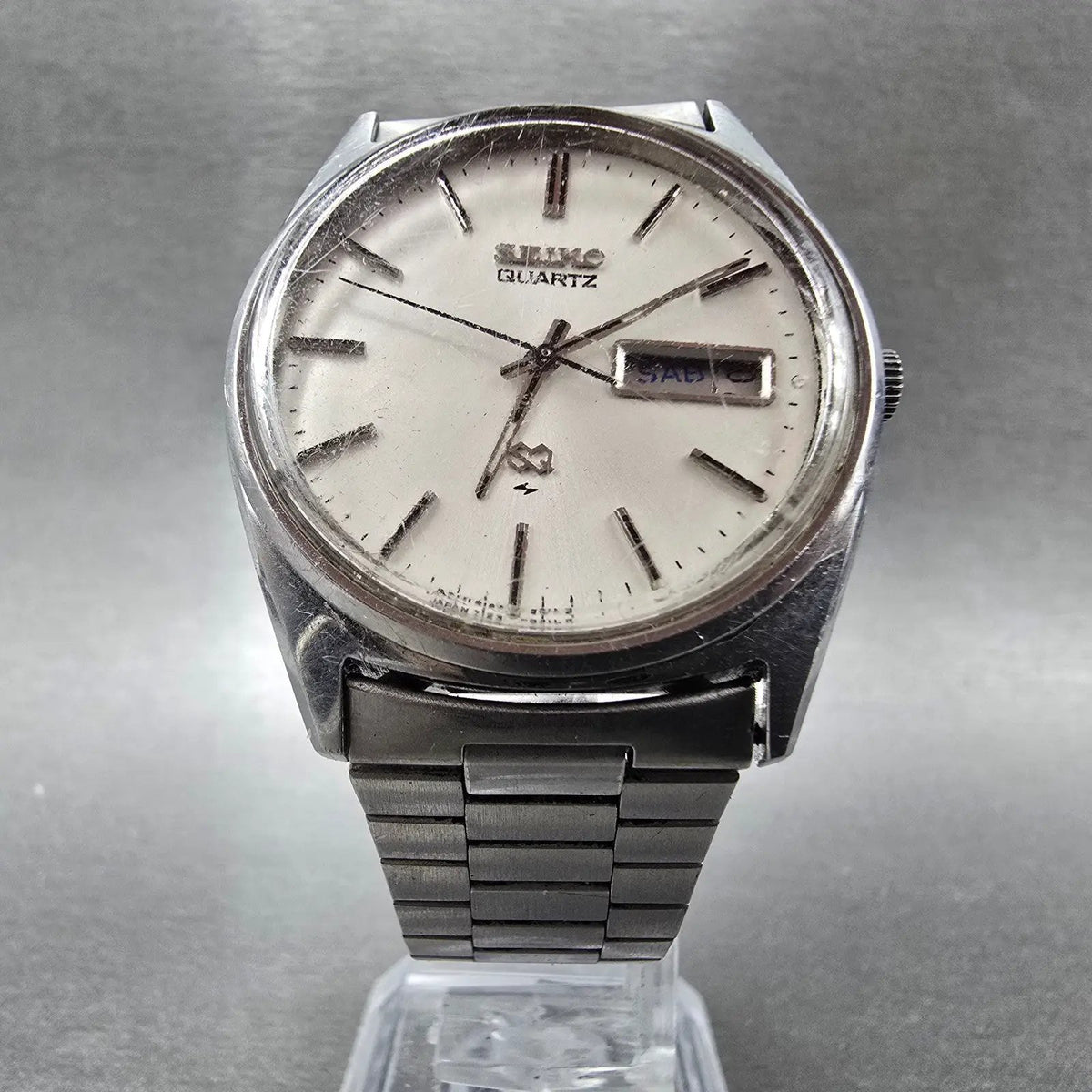Seiko SQ Watch Men 35mm White Dial Silver Tone Daydate 7123-8290 PARTS6