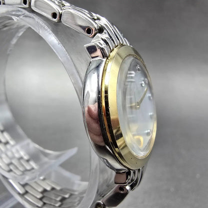 Seiko Solar Watch Women 24mm MOP Dial Two Tone Round V115-0CL0 Runs Crystals3