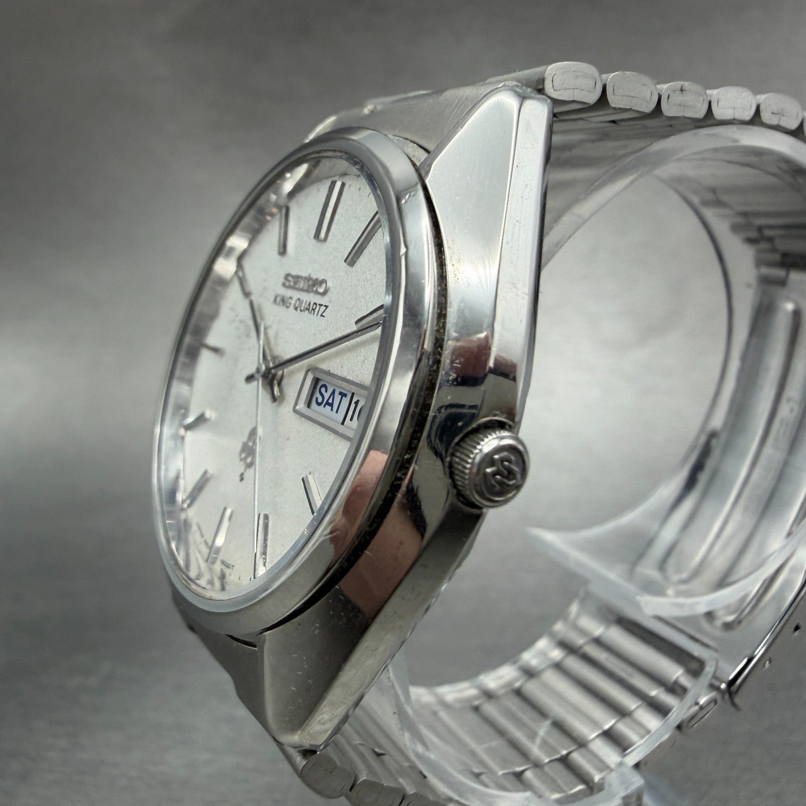 Seiko King Quartz Watch Men 36mm Silver Dial Steel Daydate 4823-8000 New Battery2