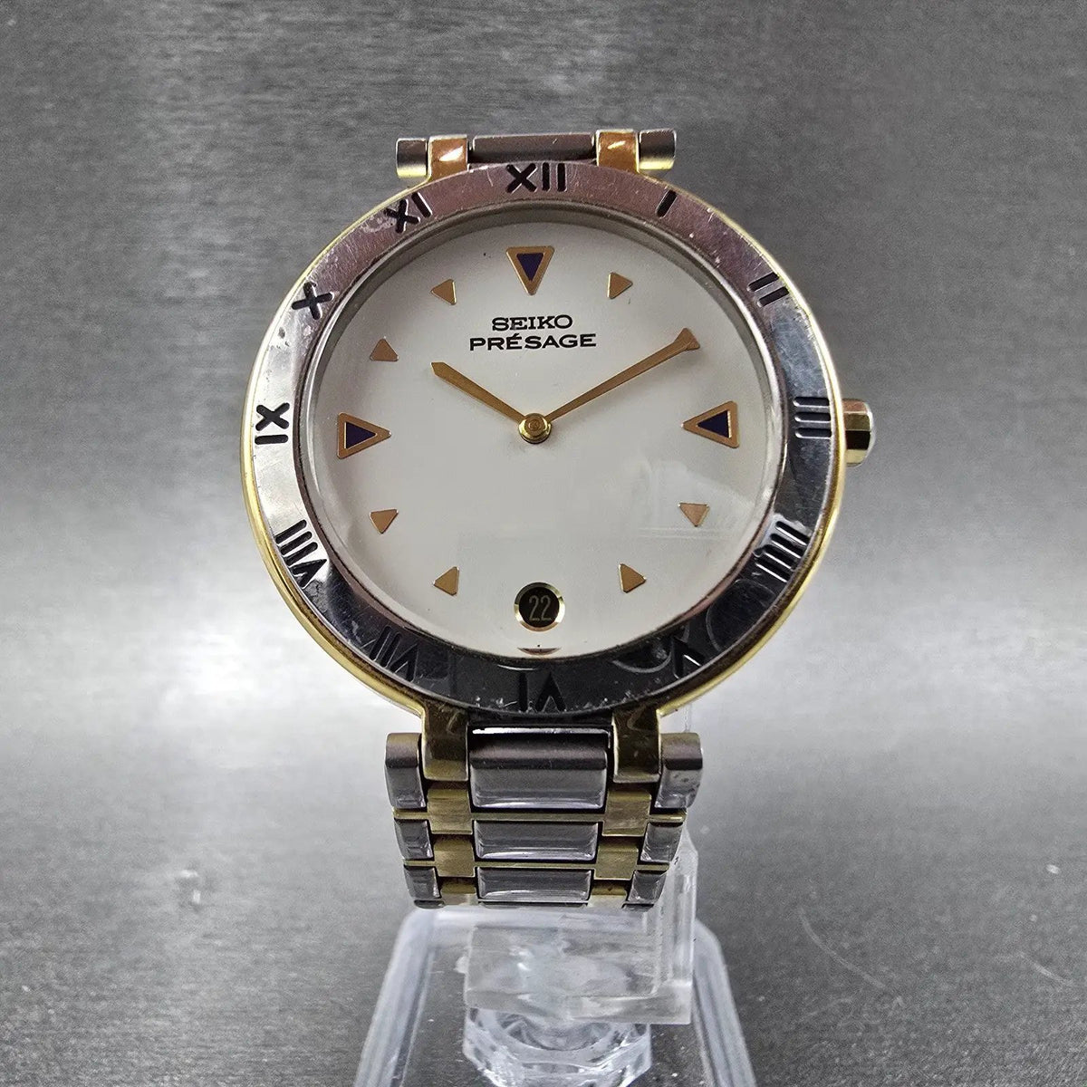 Seiko Presage Watch Men 34mm White Dial Two Tone Date Round 7749-6000 PARTS7