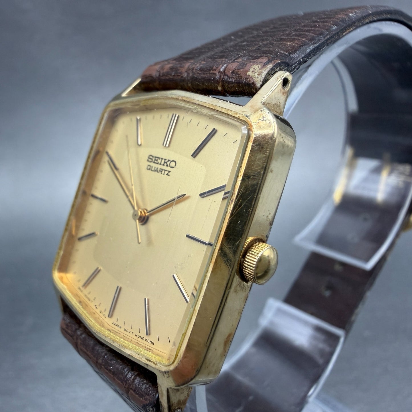 Seiko Watch Men 26mm Champagne Dial Gold Tone Rectangle 8621-5019 PARTS Vintage3