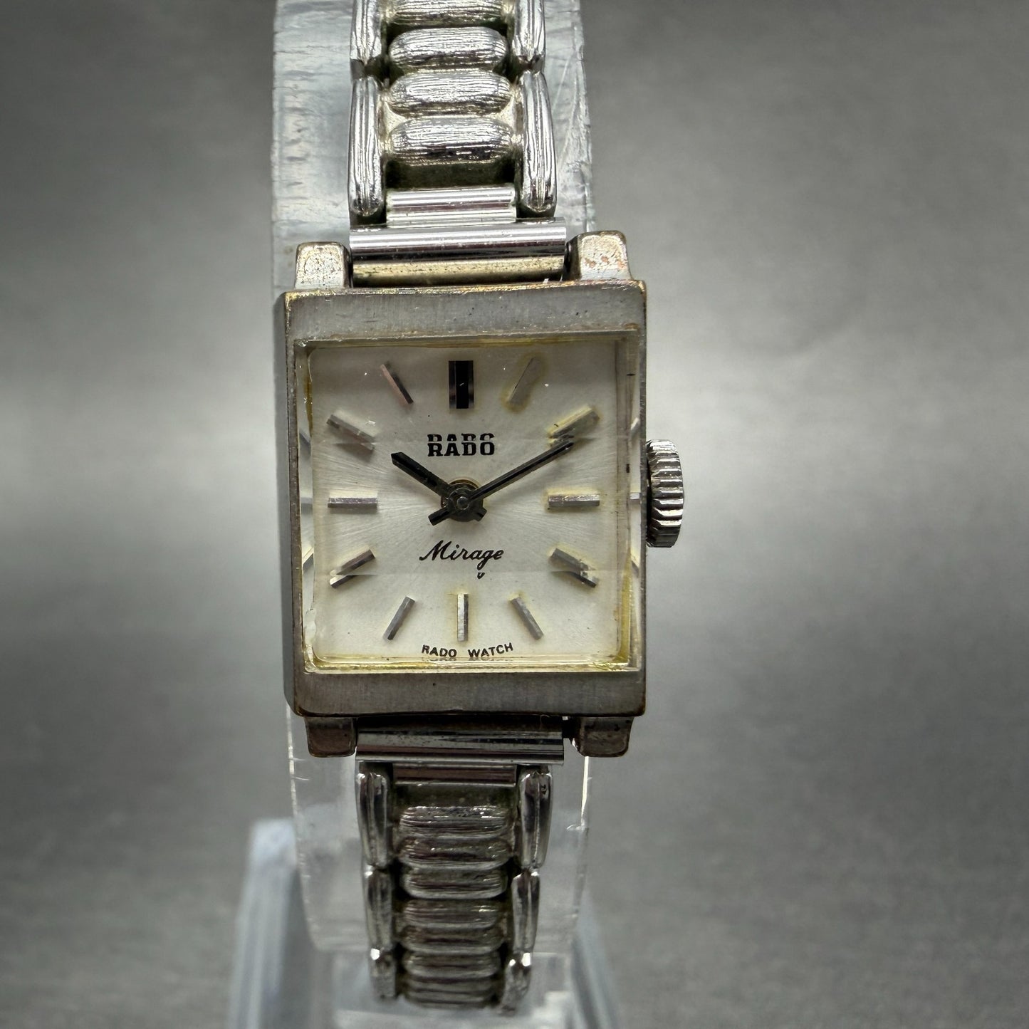 Rado Mirage Watch Women 16mm White Dial Silver Tone Rectangle Manual Wind Run0