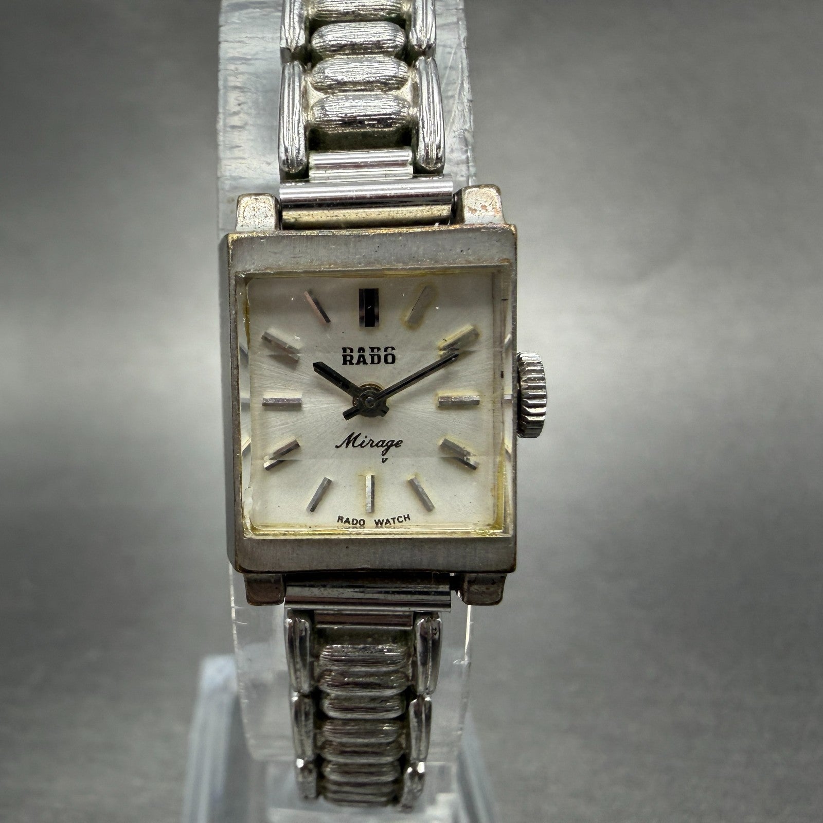 Rado Mirage Watch Women 16mm White Dial Silver Tone Rectangle Manual Wind Run0