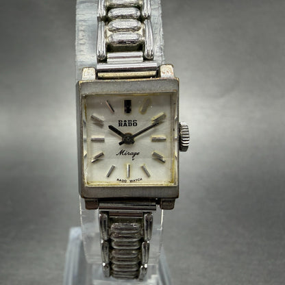 Rado Mirage Watch Women 16mm White Dial Silver Tone Rectangle Manual Wind Run0